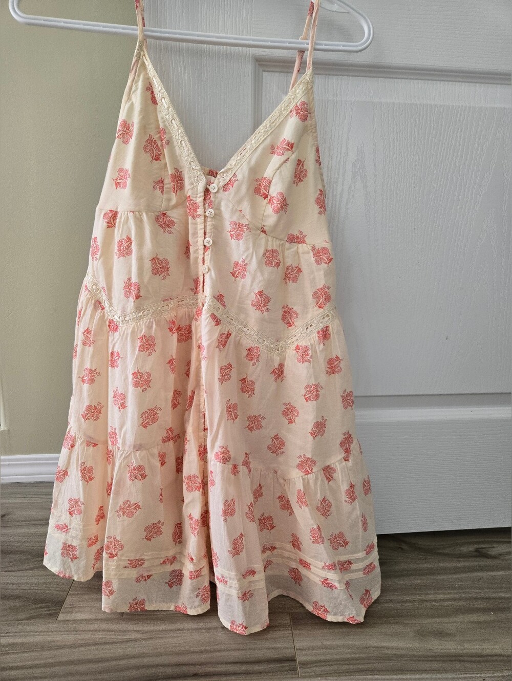Womens Cream Sundress with Pink Floral Print